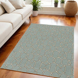 Homeroots 5' X 7' Green And Ivory Geometric Hand Hooked Area Rug  Polypropylene 352826