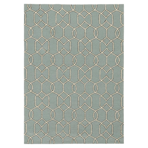 HomeRoots 5' Contemporary Green and Ivory Geometric Hand-Hooked Area Rug for Modern Living Spaces 5' X 7' 352826