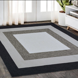 Homeroots 5' X 7' Ivory Charcoal And Taupe Geometric Hand Hooked Area Rug  Polypropylene 352828