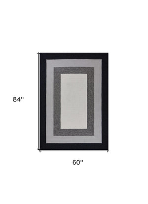 Homeroots 5' X 7' Ivory Charcoal And Taupe Geometric Hand Hooked Area Rug  Polypropylene 352828