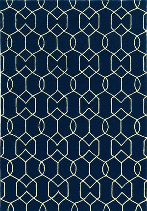 Homeroots 5' X 7' Navy Blue Geometric Hand Hooked Area Rug  Polypropylene 352830