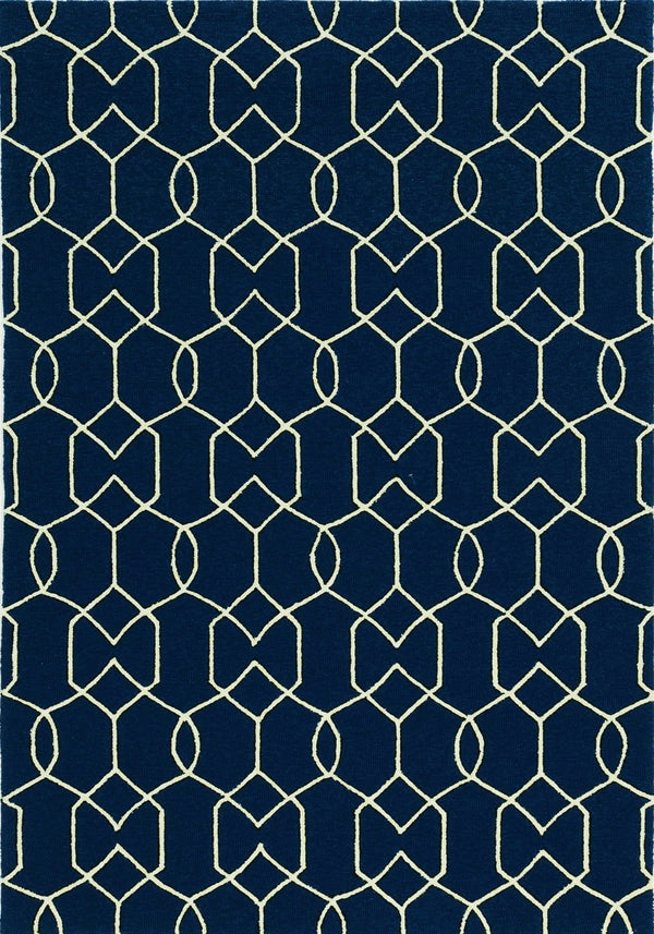 Homeroots 5' X 7' Navy Blue Geometric Hand Hooked Area Rug  Polypropylene 352830