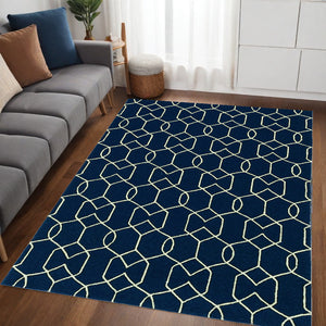 Homeroots 5' X 7' Navy Blue Geometric Hand Hooked Area Rug  Polypropylene 352830
