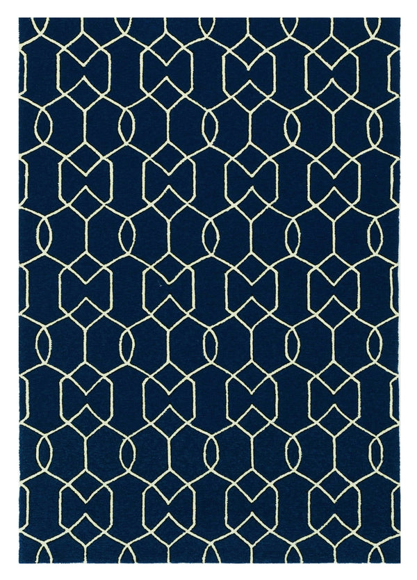 Homeroots 5' X 7' Navy Blue Geometric Hand Hooked Area Rug  Polypropylene 352830
