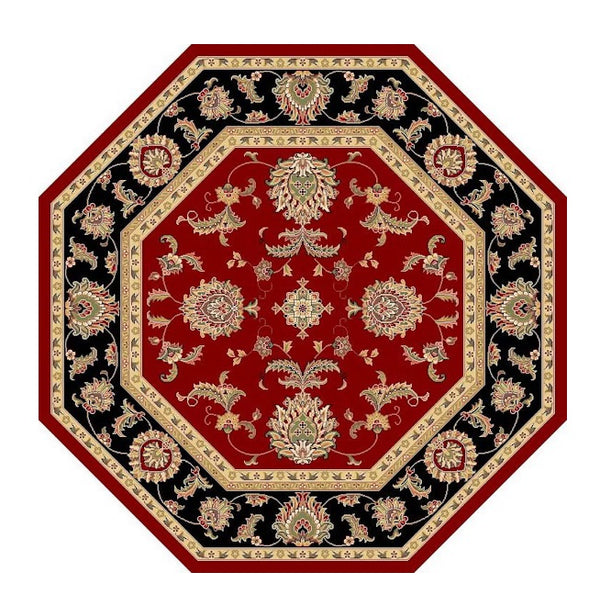 Homeroots 7' Octagon Red Or Black Floral Vines Bordered Indoor Area Rug  Polypropylene 352836