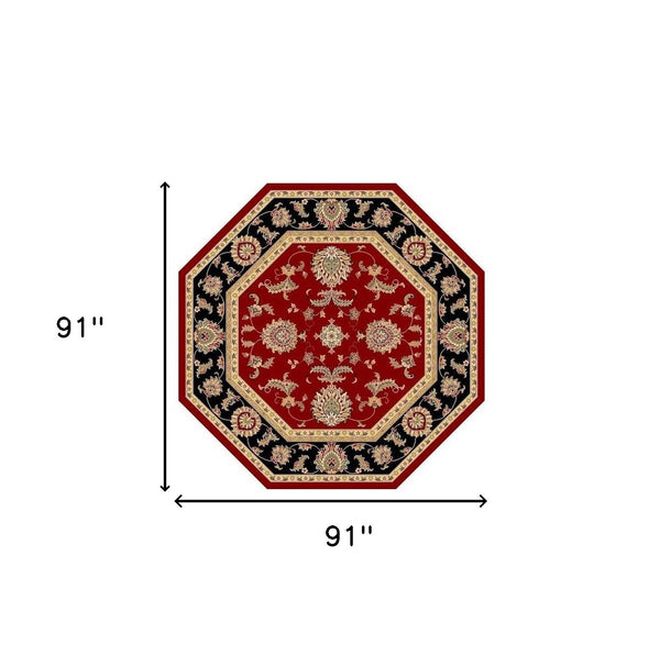 Homeroots 7' Octagon Red Or Black Floral Vines Bordered Indoor Area Rug  Polypropylene 352836