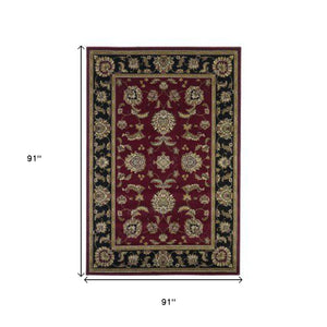 Homeroots Red And Black Octagon Floral Vines Area Rug  Polypropylene 352837
