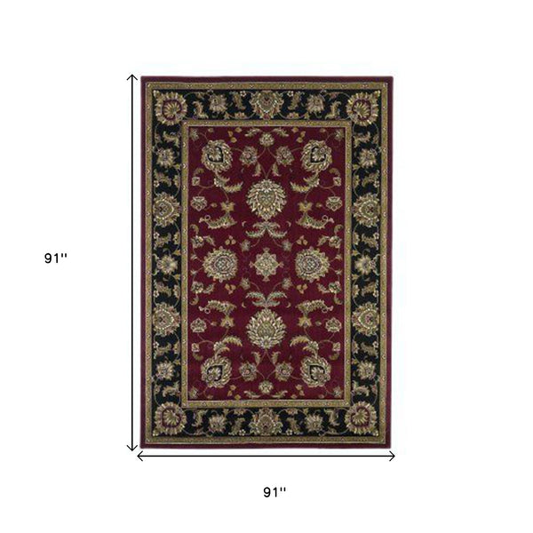 Homeroots Red And Black Octagon Floral Vines Area Rug  Polypropylene 352837