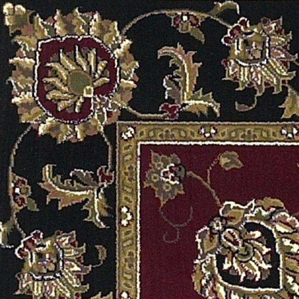 Homeroots Red And Black Octagon Floral Vines Area Rug  Polypropylene 352837