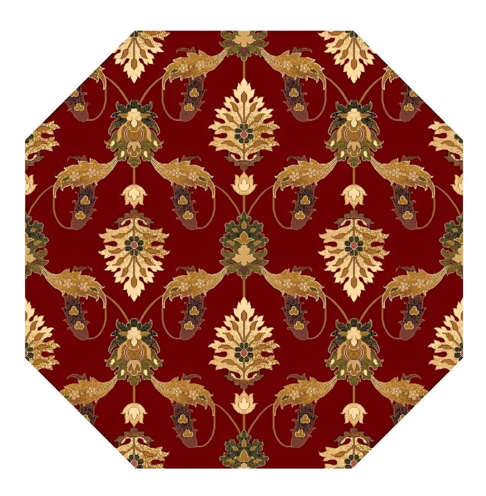 HomeRoots 7' Floral Vine Area Rug - Elegant Red, Beige & Brown Design for Warmth and Durability in Any Room 7' Octagon 352848