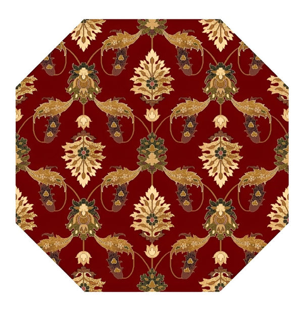 HomeRoots 7' Floral Vine Area Rug - Elegant Red, Beige & Brown Design for Warmth and Durability in Any Room 7' Octagon 352848
