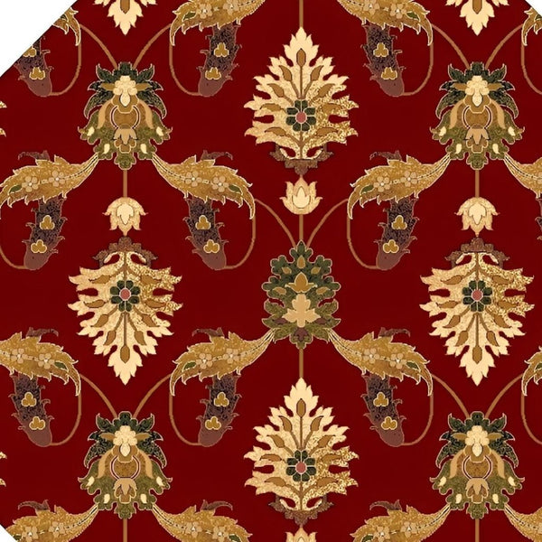 HomeRoots 7' Floral Vine Area Rug - Elegant Red, Beige & Brown Design for Warmth and Durability in Any Room 7' Octagon 352848