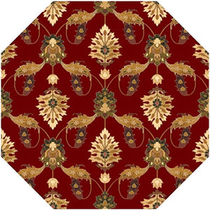 HomeRoots 7' Floral Vine Area Rug - Elegant Red, Beige & Brown Design for Warmth and Durability in Any Room 7' Octagon 352848