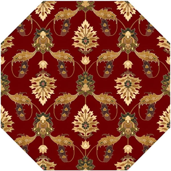 HomeRoots 7' Floral Vine Area Rug - Elegant Red, Beige & Brown Design for Warmth and Durability in Any Room 7' Octagon 352848