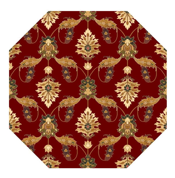 Homeroots 7' Octagon Red Floral Vines Indoor Area Rug  Polypropylene 352848