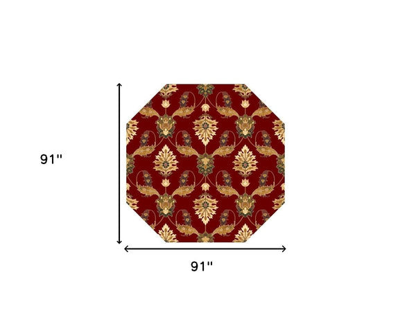 Homeroots Red Octagon Floral Vines Area Rug  Polypropylene 352849