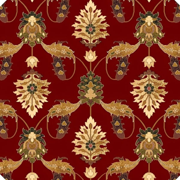 HomeRoots 8' Floral Vines Area Rug in Warm Red, Beige, and Brown - Durable, Elegant Décor for Any Room 8' Octagon 352849