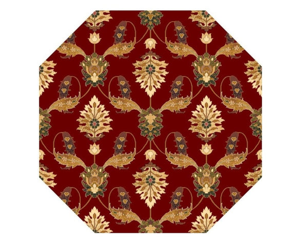 Homeroots Red Octagon Floral Vines Area Rug  Polypropylene 352849