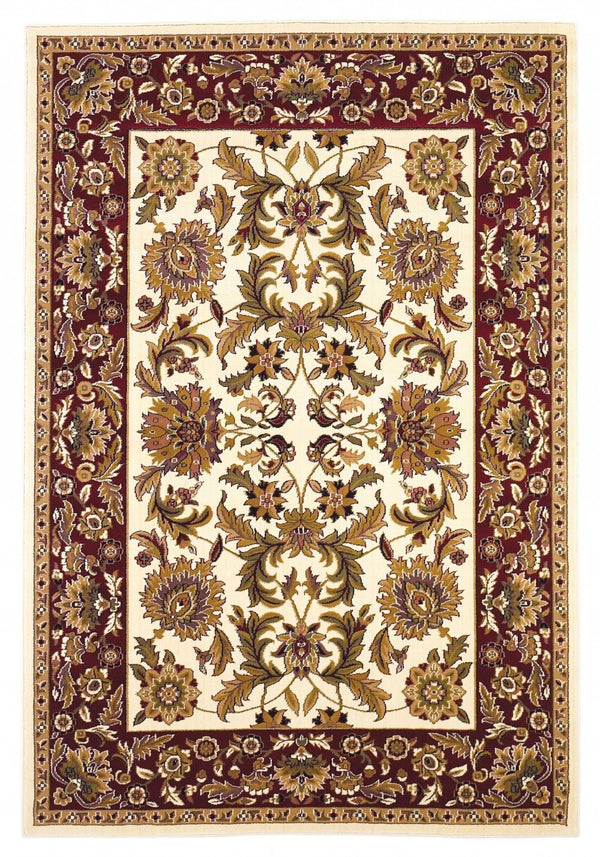 HomeRoots 9' Timeless Floral Medallion Area Rug in Ivory, Red, and Orange - Durable, Stylish, and Easy-Care Design 8" Round 352854