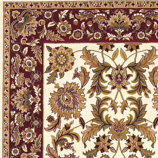 HomeRoots 9' Timeless Floral Medallion Area Rug in Ivory, Red, and Orange - Durable, Stylish, and Easy-Care Design 8" Round 352854