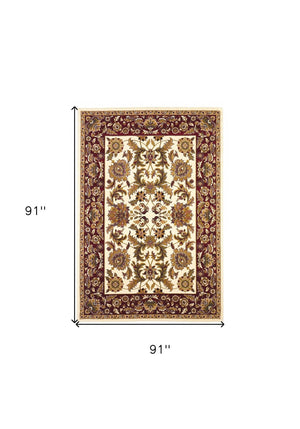 HomeRoots 9' Timeless Floral Medallion Area Rug in Ivory, Red, and Orange - Durable, Stylish, and Easy-Care Design 8" Round 352854
