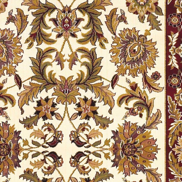 HomeRoots 9' Timeless Floral Medallion Area Rug in Ivory, Red, and Orange - Durable, Stylish, and Easy-Care Design 8" Round 352854