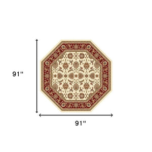 HomeRoots 7' Red Ivory and Brown Floral Medallion Area Rug – Durable, Stain-Resistant Design for Everyday Living 7' Octagon 352862