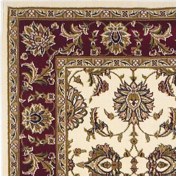 HomeRoots 7' Red Ivory and Brown Floral Medallion Area Rug – Durable, Stain-Resistant Design for Everyday Living 7' Octagon 352862