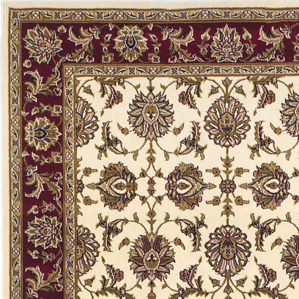 HomeRoots 7' Red Ivory and Brown Floral Medallion Area Rug – Durable, Stain-Resistant Design for Everyday Living 7' Octagon 352862