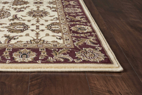 HomeRoots 7' Red Ivory and Brown Floral Medallion Area Rug – Durable, Stain-Resistant Design for Everyday Living 7' Octagon 352862