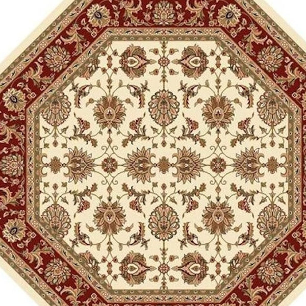 HomeRoots 7' Red Ivory and Brown Floral Medallion Area Rug – Durable, Stain-Resistant Design for Everyday Living 7' Octagon 352862