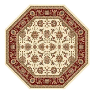 HomeRoots 7' Red Ivory and Brown Floral Medallion Area Rug – Durable, Stain-Resistant Design for Everyday Living 7' Octagon 352862