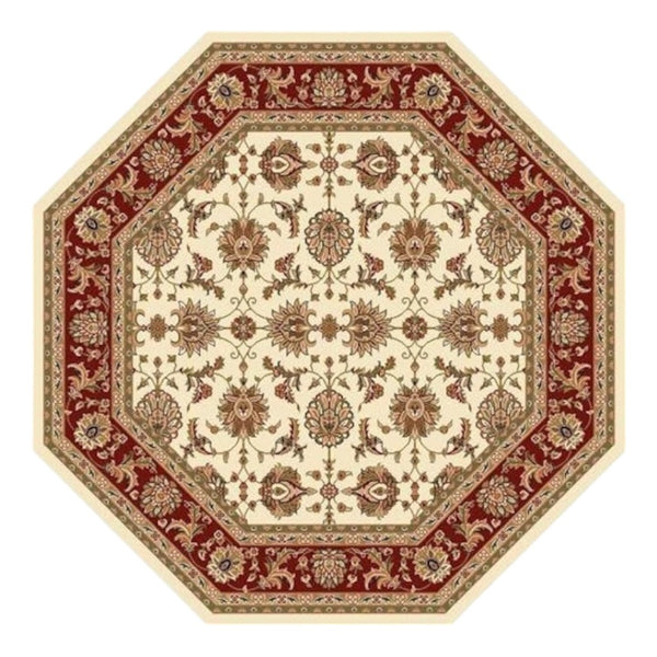 HomeRoots 7' Red Ivory and Brown Floral Medallion Area Rug – Durable, Stain-Resistant Design for Everyday Living 7' Octagon 352862