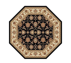 Homeroots 7' Octagon Black Or Ivory Floral Vines Bordered Indoor Area Rug  Polypropylene 352864