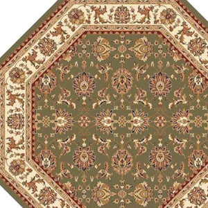 HomeRoots 7' Floral Octagon Rug - Timeless Elegance & Durable Design for Homes with Kids and Pets, Easy Care Green, Ivory 352866