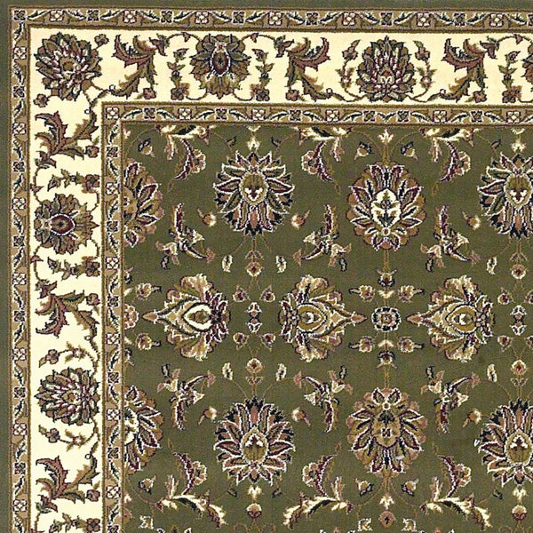 HomeRoots 7' Floral Octagon Rug - Timeless Elegance & Durable Design for Homes with Kids and Pets, Easy Care Green, Ivory 352866