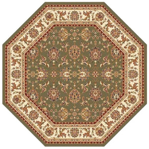 HomeRoots 7' Floral Octagon Rug - Timeless Elegance & Durable Design for Homes with Kids and Pets, Easy Care Green, Ivory 352866