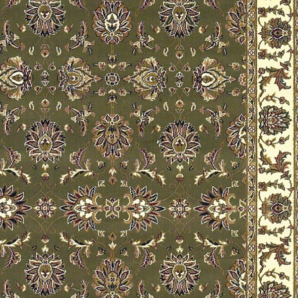 HomeRoots 7' Floral Octagon Rug - Timeless Elegance & Durable Design for Homes with Kids and Pets, Easy Care Green, Ivory 352866