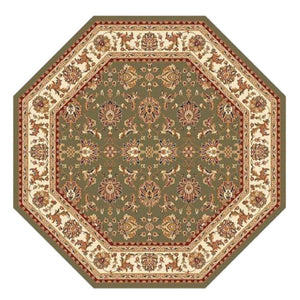 HomeRoots 7' Floral Octagon Rug - Timeless Elegance & Durable Design for Homes with Kids and Pets, Easy Care Green, Ivory 352866
