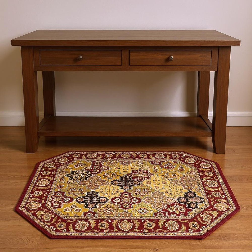 HomeRoots 5' Bold Moroccan Quatrefoil Area Rug in Red, Orange, and Black - Durable, Stylish, Easy Care for Any Space 7' Octagon Rectangle 352868