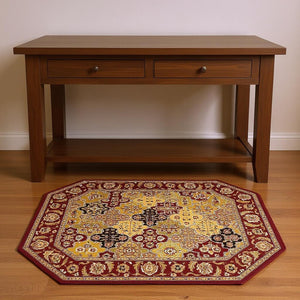 HomeRoots 5' Bold Moroccan Quatrefoil Area Rug in Red, Orange, and Black - Durable, Stylish, Easy Care for Any Space 7' Octagon Rectangle 352868