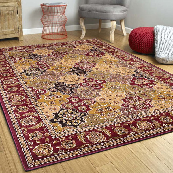 HomeRoots 5' Bold Moroccan Quatrefoil Area Rug in Red, Orange, and Black - Durable, Stylish, Easy Care for Any Space 8' Octagon Octagon 352869