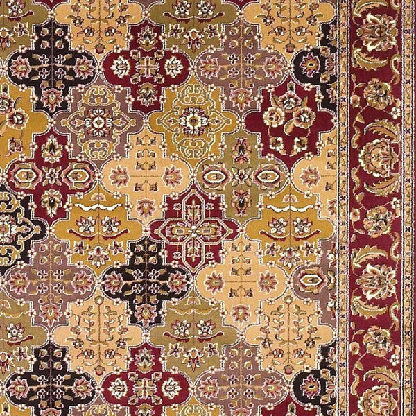HomeRoots 5' Bold Moroccan Quatrefoil Area Rug in Red, Orange, and Black - Durable, Stylish, Easy Care for Any Space 8' Octagon Octagon 352869