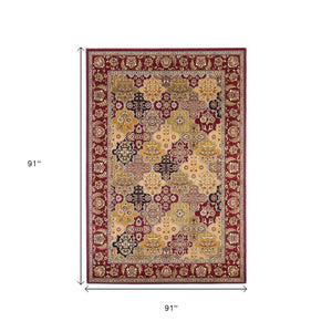 HomeRoots 5' Bold Moroccan Quatrefoil Area Rug in Red, Orange, and Black - Durable, Stylish, Easy Care for Any Space 8' Octagon Octagon 352869