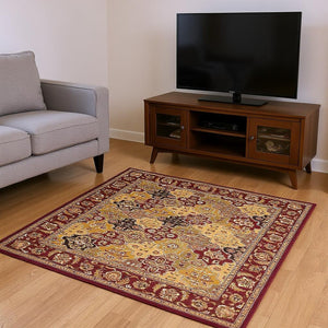 HomeRoots 5' Bold Moroccan Quatrefoil Area Rug in Red, Orange, and Black - Durable, Stylish, Easy Care for Any Space 8' Octagon Octagon 352869