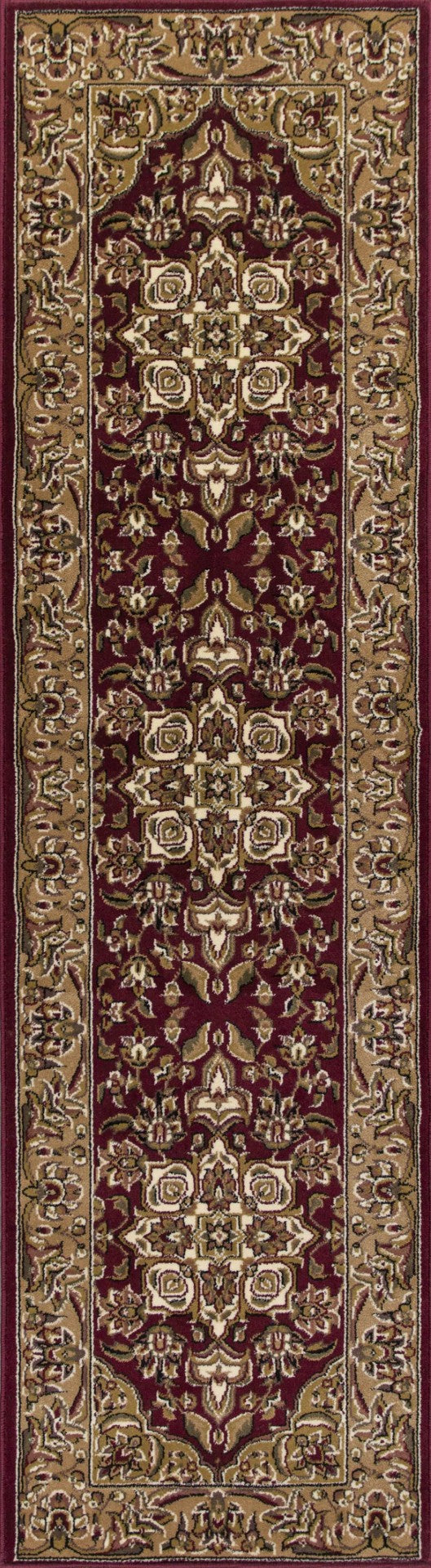 HomeRoots 7' Red and Beige Floral Medallion Rug - Elegant Octagon Design for Living Room and Dining Spaces 7' Octagon 352870