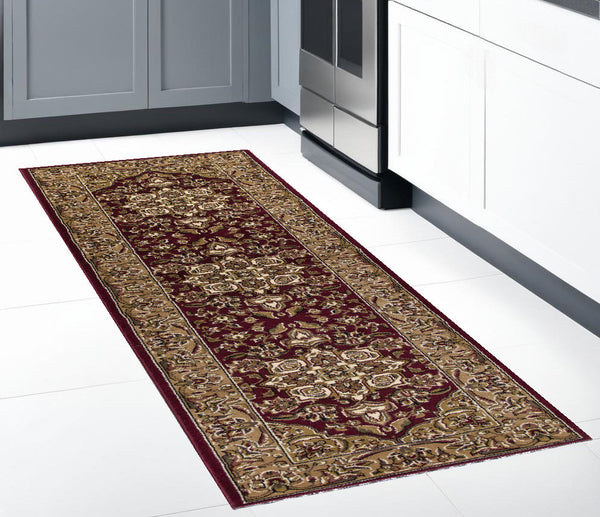 Homeroots 8' Red And Beige Area Rug  Polypropylene 352870