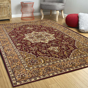 Homeroots Red And Beige Octagon Medallion Area Rug  Polypropylene 352871