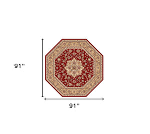 Homeroots Red And Beige Octagon Medallion Area Rug  Polypropylene 352871