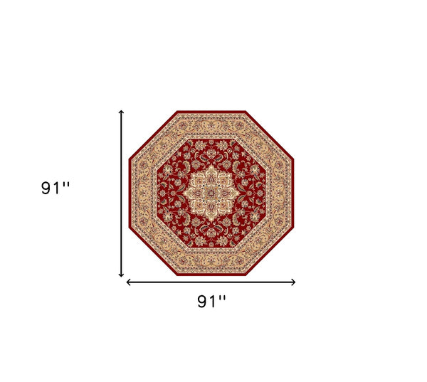 Homeroots Red And Beige Octagon Medallion Area Rug  Polypropylene 352871